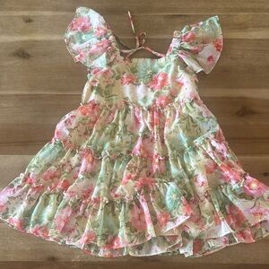Bonnie Jean Floral Ruffle Dress in Pink and Green